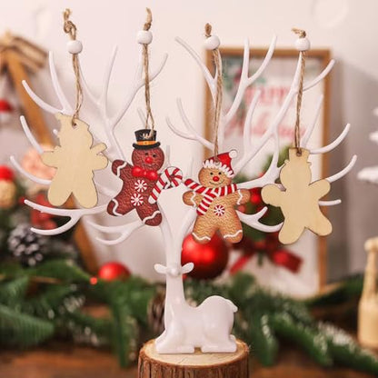 12PCS Gingerbread Man Christmas Ornaments Wooden Hanging Decorations for Holiday Tree & Home