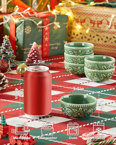 Christmas Dipping Bowls Set of 6 - 3.5 Inch Ceramic Holiday Condiment Bowls