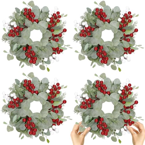 Christmas Eucalyptus Wreath Set - 8 Pack 14 Inch Holiday Decor