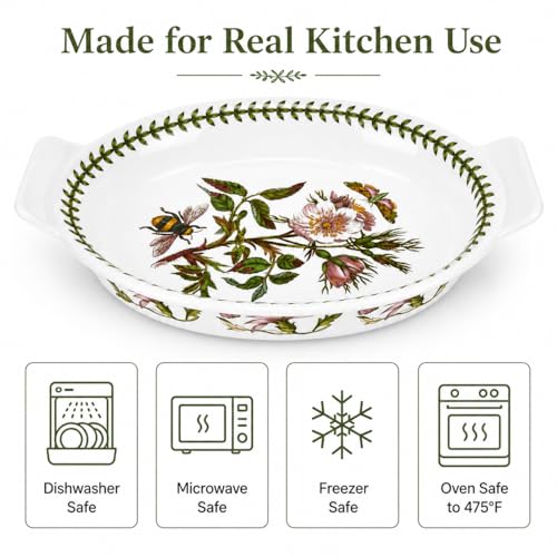 Portmeirion Botanic Garden Small Oval Gratin Dish Dog Rose Porcelain Bakeware