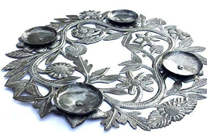 Holiday Advent Wreath Metal Art Centerpiece - Handmade Holiday Decor 15x15 Inches