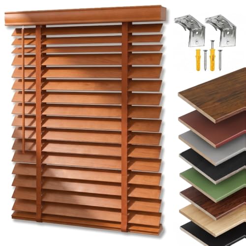 Brown 2-Inch Wooden Slat Cordless Window Blinds - Indoor Horizontal Shades