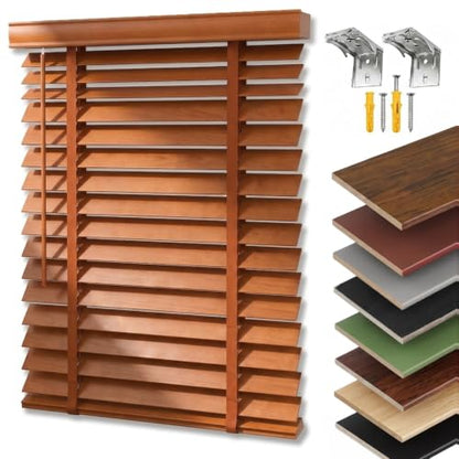 Brown 2-Inch Wooden Slat Cordless Window Blinds - Indoor Horizontal Shades