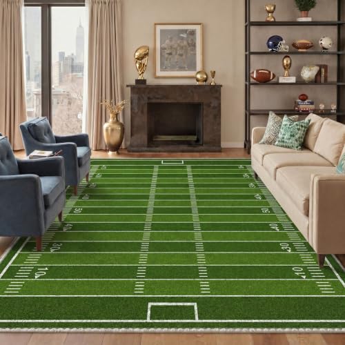 Bavni 2x5 Football Field Runner Rug - Washable Green Sports Carpet