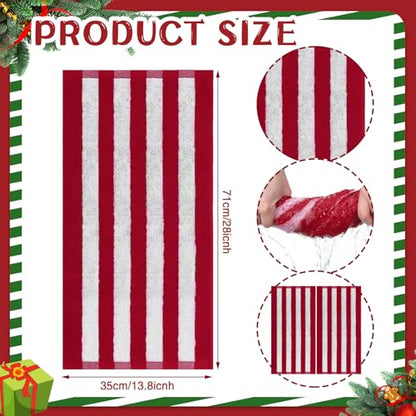 Newwiee 4 Pcs Christmas Bathroom Set with Red and White Striped Rugs and Towels - Holiday Decor