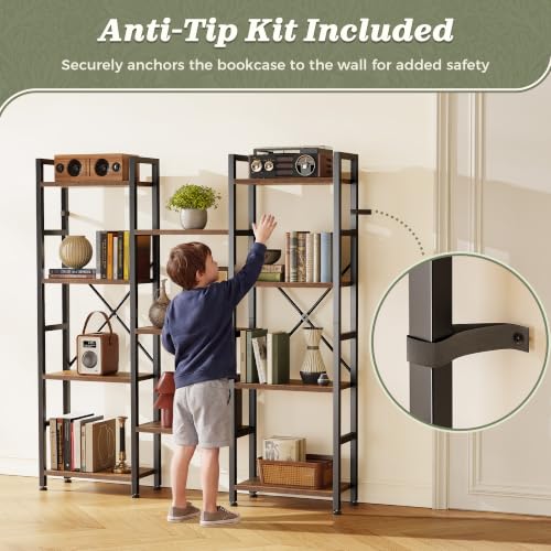 Huuger 4 Tier Bookshelf - Rustic Brown, 55-Inch Tall with 11 Open Shelves - Versatile Storage & Display