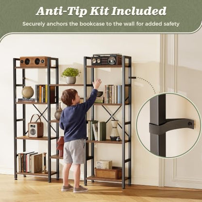 Huuger 4 Tier Bookshelf - Rustic Brown, 55-Inch Tall with 11 Open Shelves - Versatile Storage & Display