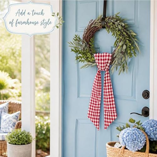 Red-White Gingham Wreath Sash for Front Door - Patriotic & Decorative