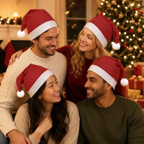 Christmas Santa Hat Bulk 10 Thickened Red Felt Holiday Party Accessories