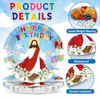 96Pcs Christian Jesus Birthday Party Tableware Set - Plates, Napkins, Forks
