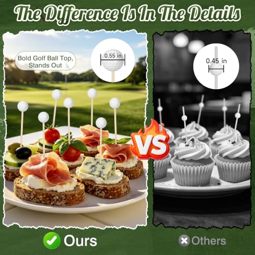 Golf Ball Cocktail Picks - 100 Sturdy Wooden Appetizer Toothpicks