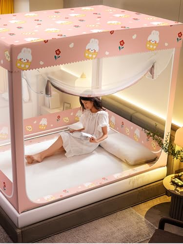 King Bed Mosquito Net Canopy - Pink Bed Bug Protection with Easy Setup