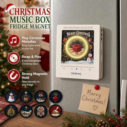 Christmas Vinyl Record Player Fridge Magnets Set - Interactive Holiday Music Decor