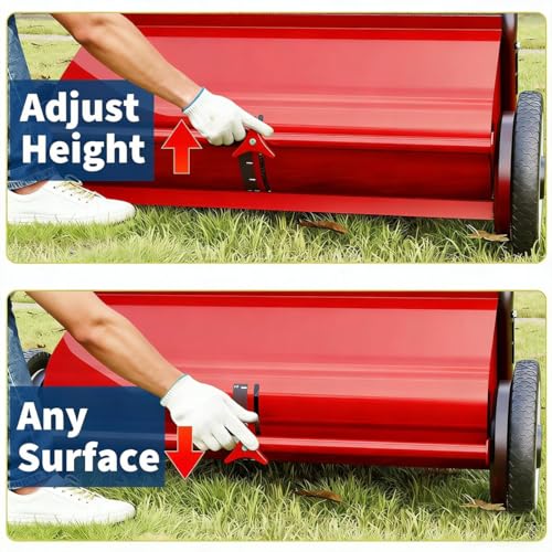 Red Push Lawn Sweeper 26-Inch with 7 Cu.Ft. Hopper, 4-Brush Power, Adjustable Height