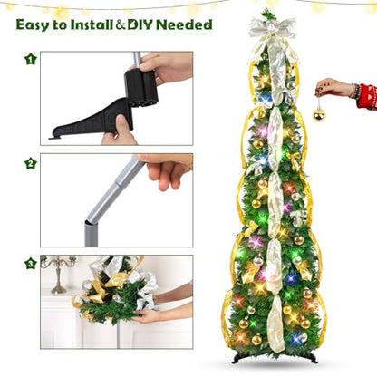 6FT Artificial Christmas Tree with Lights and Timer - Collapsible & Pre-Decorated