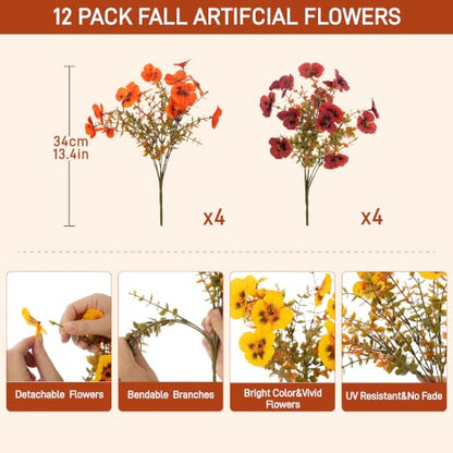 Artificial Fall Flowers for Outdoors Faux Pansies - Weather-Resistant Seasonal Decor