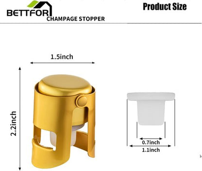 Champagne Stoppers with Stainless Steel Champagne Saver with Food Grade Silicone Leak proof Keep Fresh Suitable for Champagne, Cava, Prosecco and Sparkling(Gold, 2 Pack)