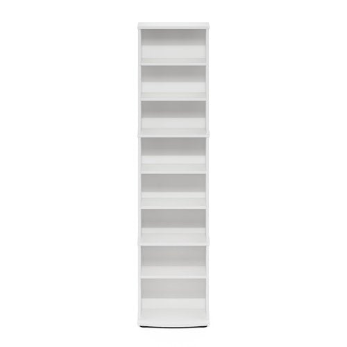 Furinno Jaya DVD Shelf, 8-Tier Tall Narrow CD Rack, Media Shelf with Adjustable Shelves, DVD Storage Cabinets for CD Blueray Game Disc, Easy Assembly, for Living Room, Home Office, White