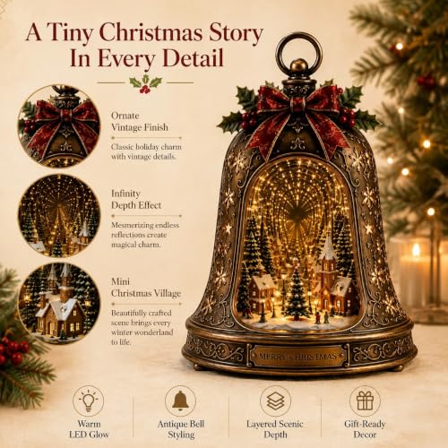 Christmas Village Infinity Bell - Lighted 3D Holiday Decor with Warm LED Glow