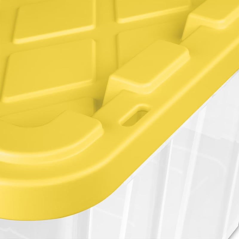 27-Gallon Industrial Storage Tote Set with Yellow Snap-Lid, 4 Pack