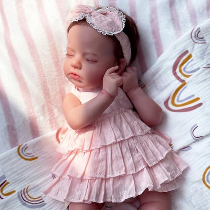 Reborn Baby Doll Girl 20 Inch Lifelike Sleeping Baby Doll - Pink Cloth Body, Hand-Painted Features, Gift Set for Kids 3+