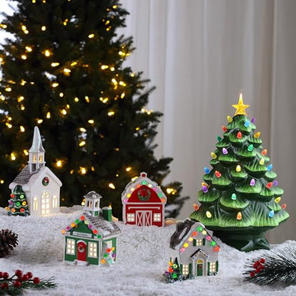 Mr. Christmas 5 Inch Ceramic Village Barn LED Holiday Decoration - Variation Barn