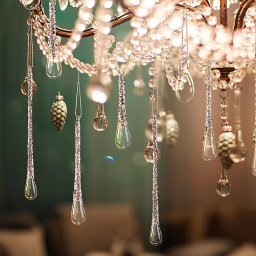 36 Clear Glass Teardrop Christmas Ornaments with Hanging Strings