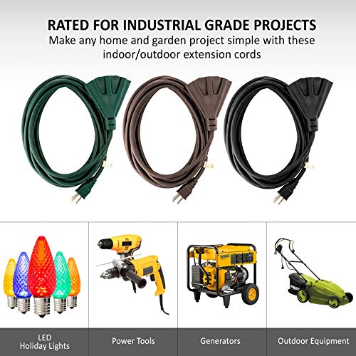 Green 25-Foot Heavy Duty Outdoor Indoor Extension Cord with 3 Prong Splitter