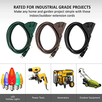 Green 25-Foot Heavy Duty Outdoor Indoor Extension Cord with 3 Prong Splitter