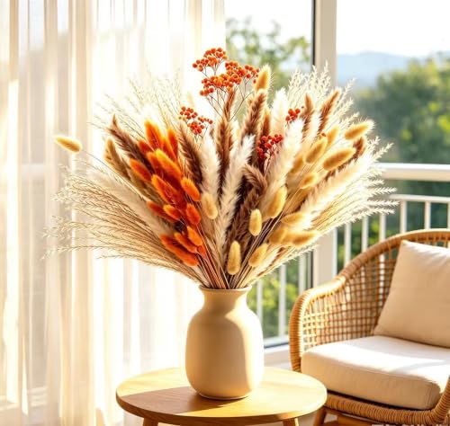 Orange Pampas Grass Bouquet 72 Pcs Dried Flowers for Fall Decor