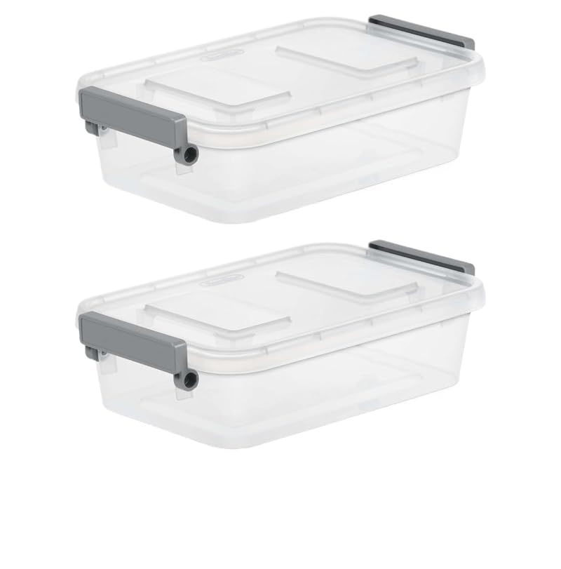 2 Pack 2.7 Qt Clear Storage Bins – Stackable Plastic Organizer Containers, Lids, Write-On Labels, 11 3/4" L x 7 3/8" W x 3 1/4" H – Variation: 2Pack+2.7qt