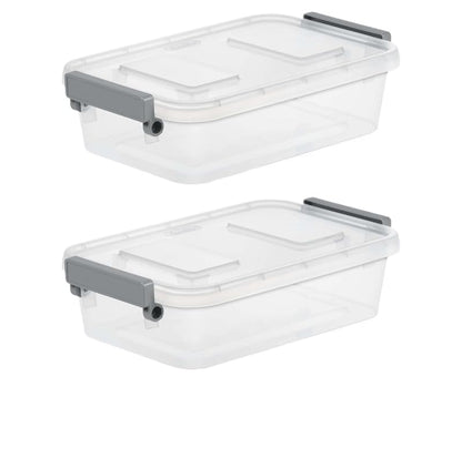 2 Pack 2.7 Qt Clear Storage Bins – Stackable Plastic Organizer Containers, Lids, Write-On Labels, 11 3/4" L x 7 3/8" W x 3 1/4" H – Variation: 2Pack+2.7qt
