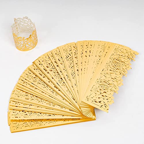 Disposable Rose Flower Napkin Rings Set of 100 - Gold Laser Cut Foil Table Decor for Weddings & Parties