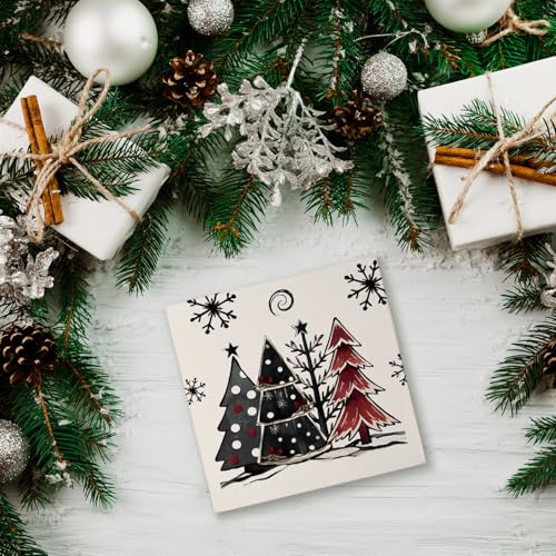 Rustic Christmas Trees Wooden Box Sign Decor - Holiday Indoor Christmas Decorations - 5x5 Inches - Festive Home Shelf Desk Accent - Variation of Rustic Christmas Trees