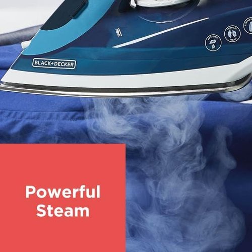 BLACK+DECKER Steam Iron - 1200W Vertical Steaming with Retractable Cord & Anti-Drip Design