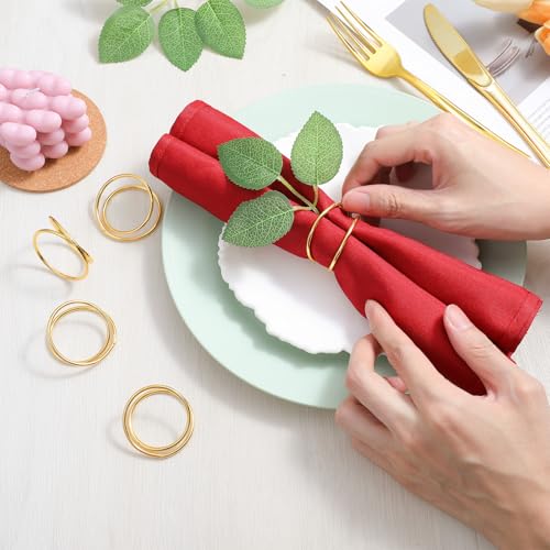 Gold Napkin Rings Bulk Set - Elegant Spiral Metal Holders for Weddings & Parties