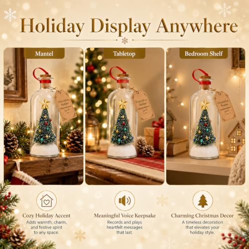 Green Recordable Christmas Tree in a Bottle Ornament - 2 Pack with Snowy Mini Trees