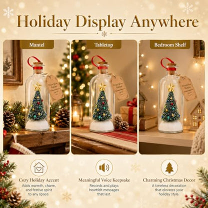 Green Recordable Christmas Tree in a Bottle Ornament - 2 Pack with Snowy Mini Trees