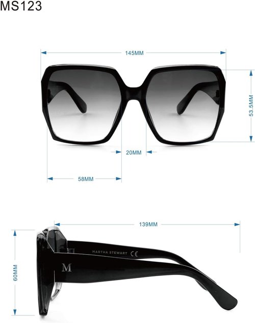 Martha Stewart Women's UV400 Protective Square Sunglasses - Timeless 58mm Fashion Accessory