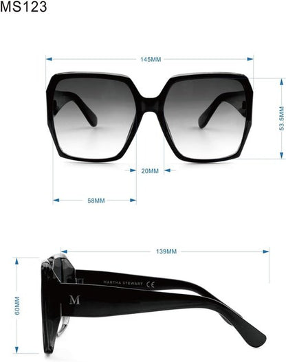 Martha Stewart Women's UV400 Protective Square Sunglasses - Timeless 58mm Fashion Accessory