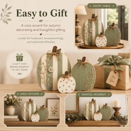 Wildflower Wooden Pumpkin Set - Farmhouse Fall Decor, 3 Sizes