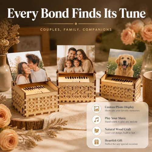 Personalized Wooden Music Box with Photo & Text - Design 01 - Romantic Gift
