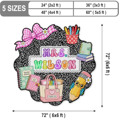 Personalized Classroom Shaped Rug for Kids with Name - Composition Notebook Design