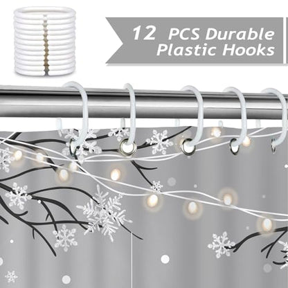 Christmas Snowman Shower Curtain - 72x72 Inch Silver Grey Holiday Bathroom Decor - Variation of Christmas Snowman / 72W x 72L