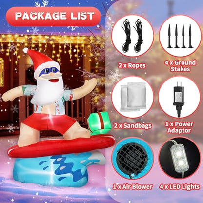 6ft Outdoor Inflatable Santa Christmas Decorations with Lights