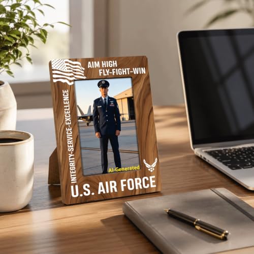 Air Force Picture Frame 5.7x7.9 in, Aim High Service Wooden Photo Frame - Color 05