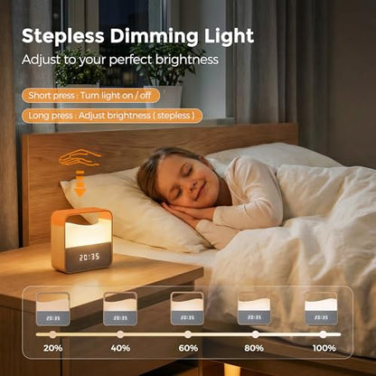 Wood Grain Digital Alarm Clock with Dimmable Night Light for Bedroom