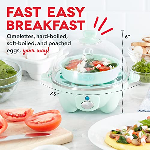 DASH Rapid Egg Cooker: 6 Egg Capacity Electric Egg Cooker for Hard Boiled Eggs, Poached Eggs, Scrambled Eggs, or Omelets with Auto Shut Off Feature - Aqua, 5.5 Inch (DEC005AQ)