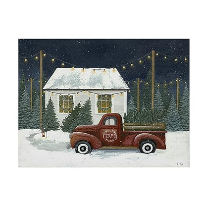 Christmas Tree Farm Canvas Wall Art - 24x32 Vintage Truck Scene