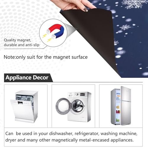 Christmas Blue Dishwasher Magnetic Cover - Snowflake Winter Snow Xmas Kitchen Decor